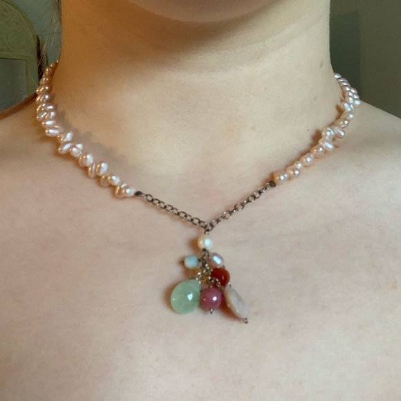 Vintage pink pearl and mixed stone choker necklace - Picture 1 of 4